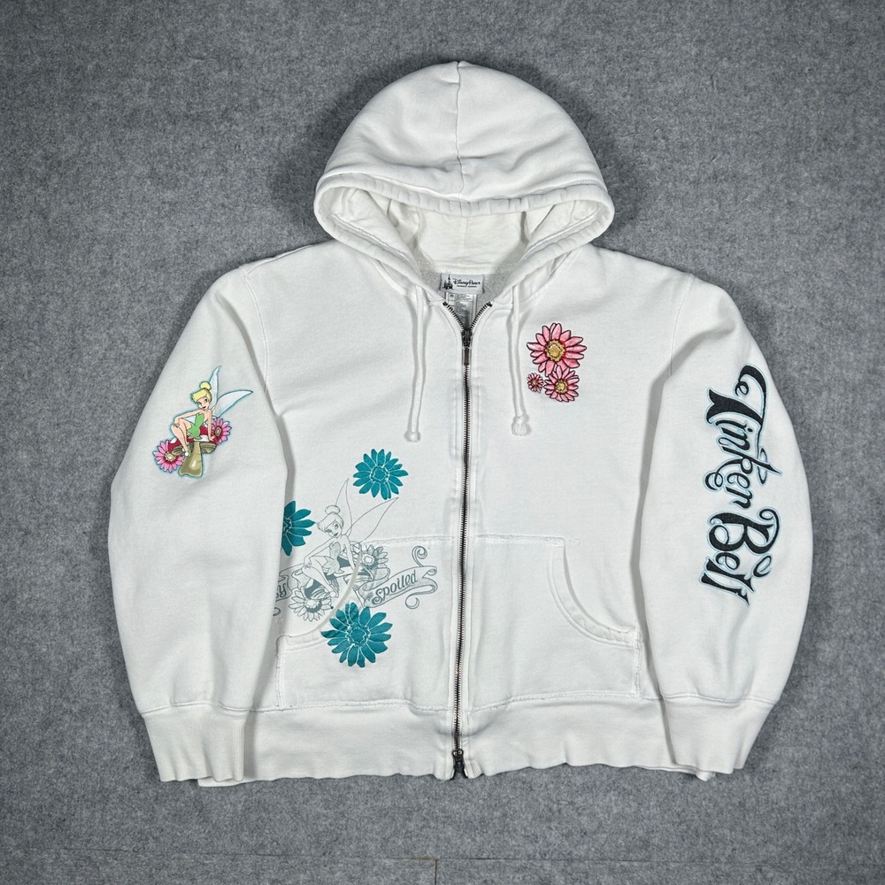 Disney Parks Tinker Bell Zip Hoodie Womens 2X White Sassy and Spoiled Fairy Y2K